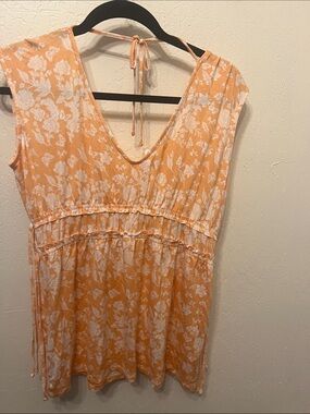 Maurices Peach Floral V-Neck Tie-Back Top